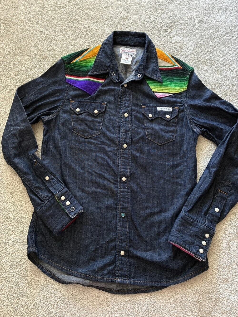 True Religion GEORGIA BAJA WESTERN Shirt Aztec Denim Pearl Snap Med Shirt